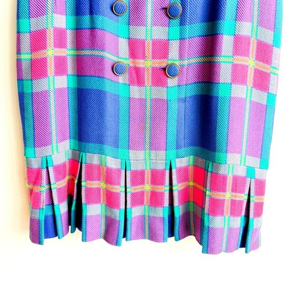 Vintage Liz Claiborne Plaid Pink Teal Purple Office Dress 10 - Picture 3 of 5